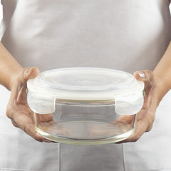 Borosil Klip N Store Round Glass Containers Set of 3 (400ml, 620ml, 950ml) | Airtight & Leakproof Lids | Borosilicate Food Storage Lunch Box | Microwave, Oven, Freezer & Dishwasher Safe | Made in India - Crystalkart