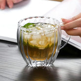 Ribbed Double Wall Insulated Borosilicate Glass Mugs, 250 ml | Stylish & Durable for Coffee, Tea & More - Crystalkart