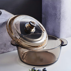 Round Color Glass Casserole with Lid, 1000 ml | Microwave Safe, Heat Resistant, Easy to Clean, Stylish Serving Bowl for Cooking, and Storage | Durable Glass Design for All Occasions - Crystalkart