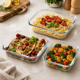 Set of 3 Square Borosilicate Glass Baking Dish - 900ml, 1100ml & 1800ml - Microwave, Oven, Freezer & Dishwasher Safe Glass Bakeware Set