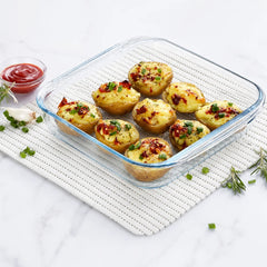 Set of 3 Square Borosilicate Glass Baking Dish - 900ml, 1100ml & 1800ml - Microwave, Oven, Freezer & Dishwasher Safe Glass Bakeware Set