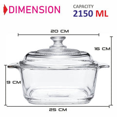Transparent Tempered Glass Square Casserole with Lid - 2150 ml, Microwave Safe, Heat - Resistant, Durable, and Elegant Design - Crystalkart