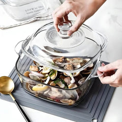 Transparent Tempered Glass Square Casserole with Lid - 2150 ml, Microwave Safe, Heat - Resistant, Durable, and Elegant Design - Crystalkart