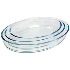 Versatile Set of 3 Oval Glass Baking Dishes – Durable, Transparent, Even - Heating – Microwave, Dishwasher, and Freezer Safe – 2400ml, 1600ml, 700ml - Crystalkart
