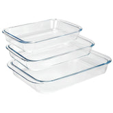 Versatile Set of 3 Rectangle Glass Baking Dishes – Durable, Transparent, Even - Heating – Microwave, Dishwasher, and Freezer Safe – 2200ml, 1600ml, 1000ml - Crystalkart