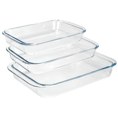 Versatile Set of 3 Rectangle Glass Baking Dishes – Durable, Transparent, Even - Heating – Microwave, Dishwasher, and Freezer Safe – 2200ml, 1600ml, 1000ml - Crystalkart