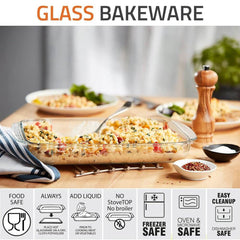 Versatile Set of 3 Rectangle Glass Baking Dishes – Durable, Transparent, Even - Heating – Microwave, Dishwasher, and Freezer Safe – 2200ml, 1600ml, 1000ml - Crystalkart