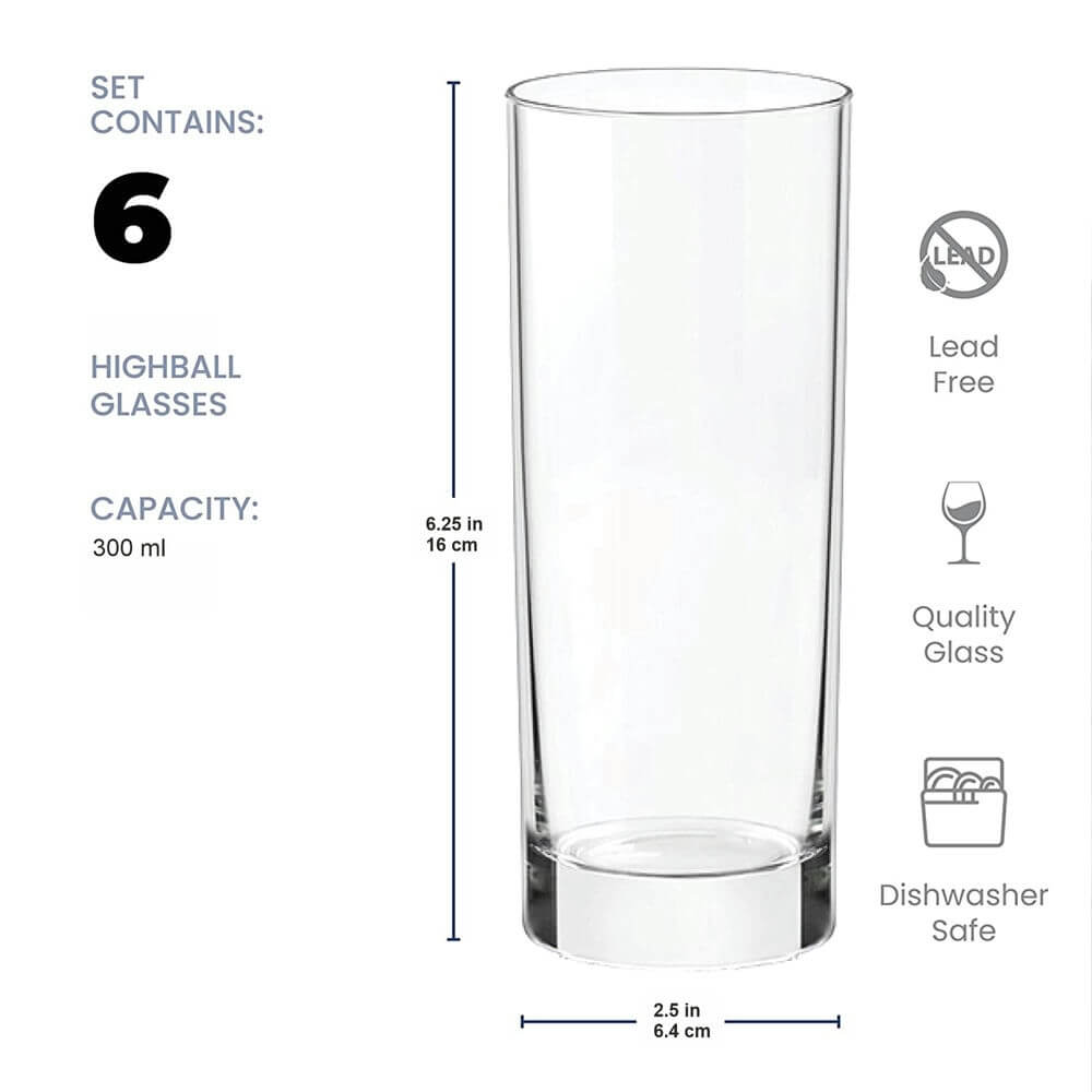 300 ml Highball Water Glasses - Tall Drinking Glasses for Water, Juice, Mojito, Cocktail, Lead-Free, Perfect for Home, Restaurants, and Parties Secondary image