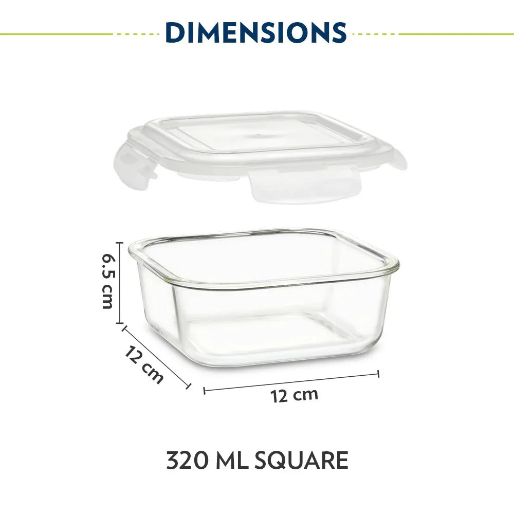Borosil Mealbox Lunch Set - Grey, 320 ml Microwavable Glass Lunch Box Sqaure Set of 2 Secondary image