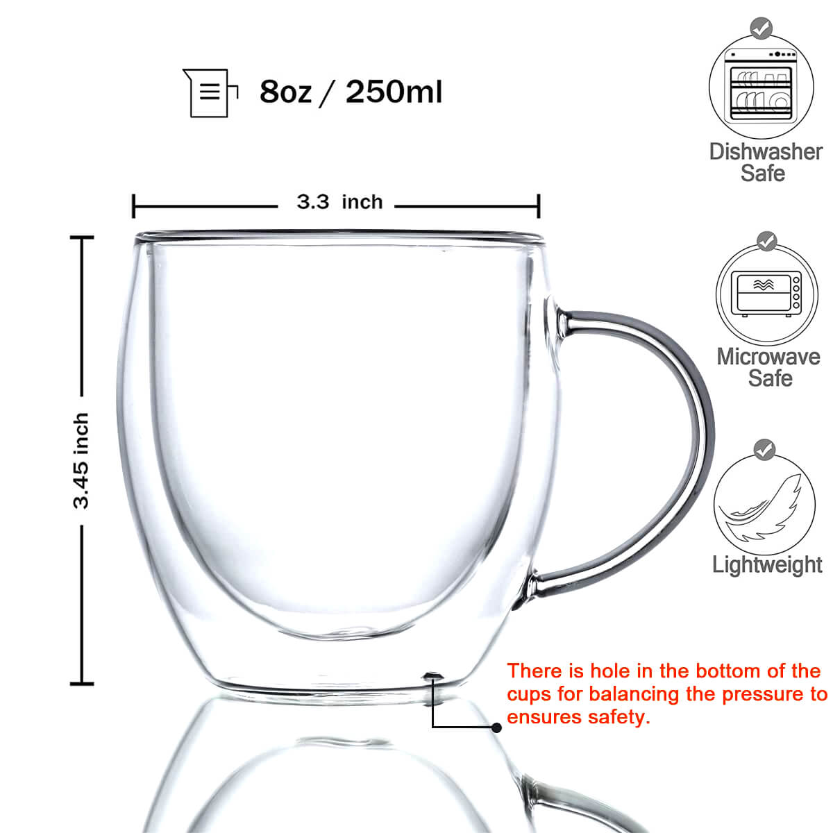 Double Wall Insulated Borosilicate Glass Mugs, 250 ml | Stylish & Durable for Coffee, Tea & More