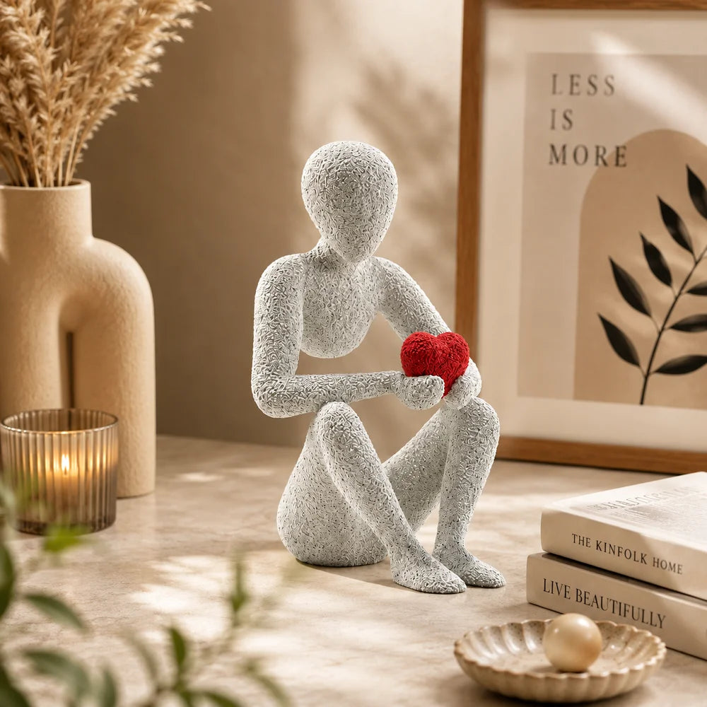 NOBody - Love's Embrace Minimalist Sculpture | Modern Abstract Home Decor Figurine with Red Heart