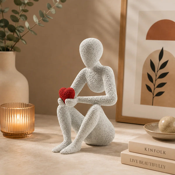 NOBody - Love's Embrace Minimalist Sculpture | Modern Abstract Home Decor Figurine with Red Heart