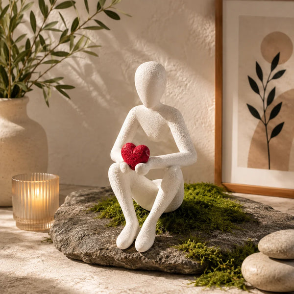 NOBody - Love's Embrace Minimalist Sculpture | Modern Abstract Home Decor Figurine with Red Heart