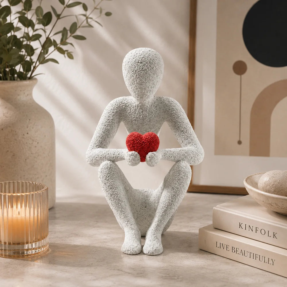 NOBody - Love's Embrace Minimalist Sculpture | Modern Abstract Home Decor Figurine with Red Heart