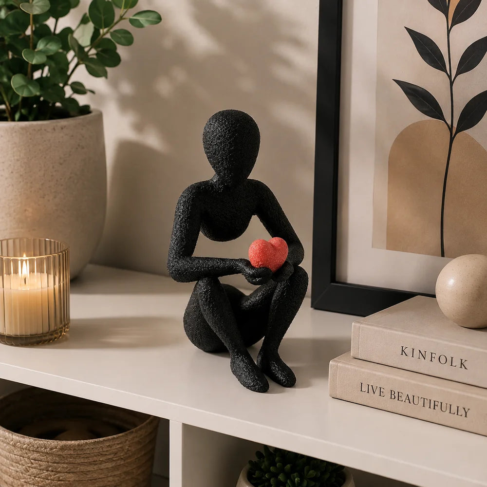 NOBody - Love's Embrace Minimalist Sculpture | Modern Abstract Home Decor Figurine with Red Heart