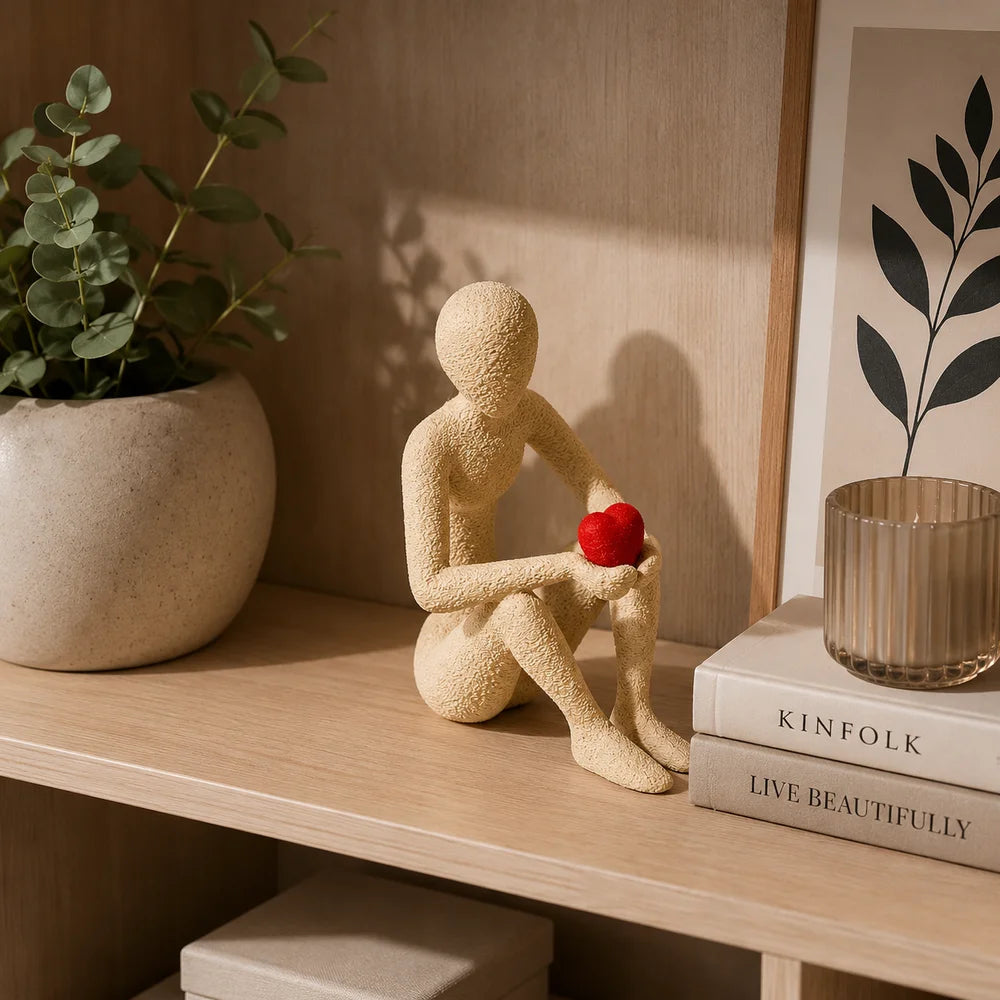 NOBody - Love's Embrace Minimalist Sculpture | Modern Abstract Home Decor Figurine with Red Heart