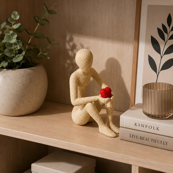 NOBody - Love's Embrace Minimalist Sculpture | Modern Abstract Home Decor Figurine with Red Heart