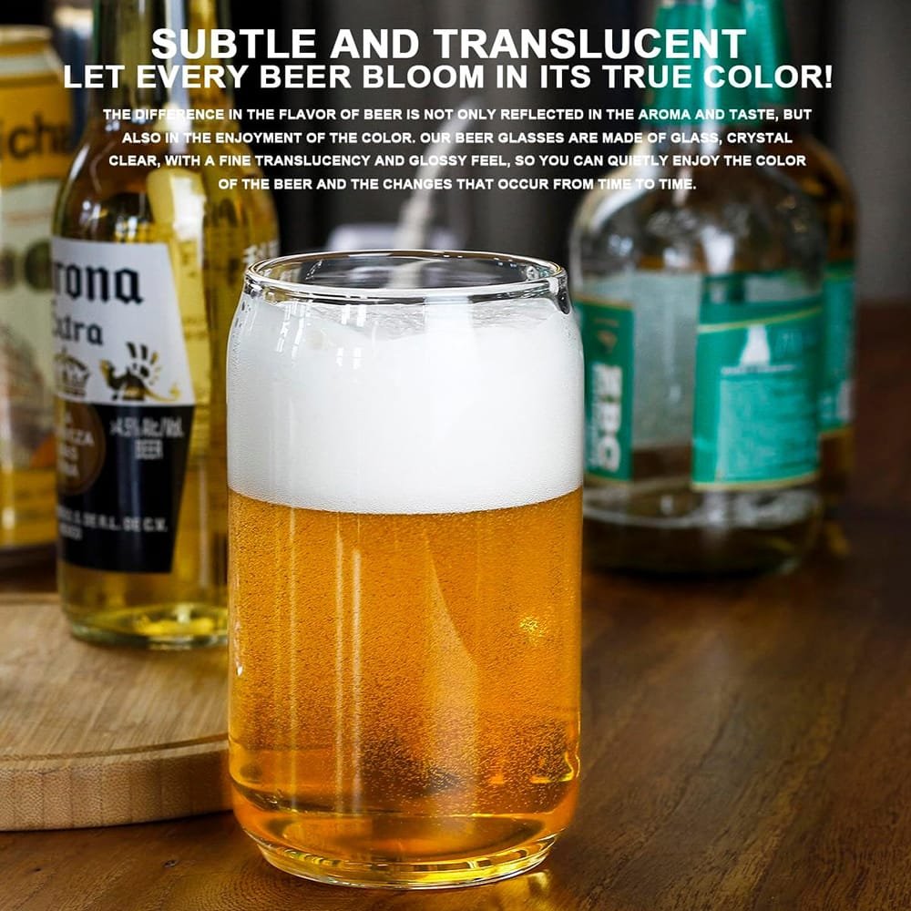 Beer Can Shaped Glasses with Glass Straw - 540ml Tumbler Cups for Coffee, Cocktails, & Beer - Crystalkart