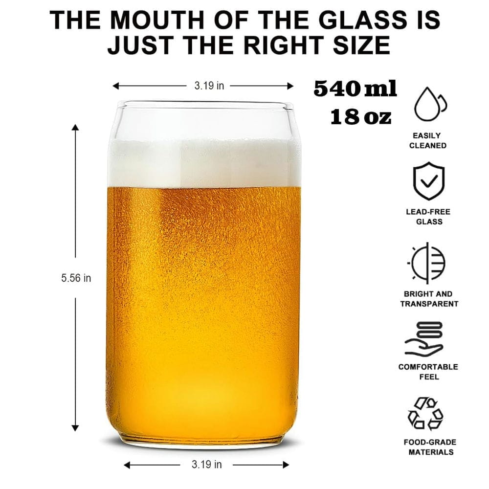 Beer Can Shaped Glasses with Glass Straw - 540ml Tumbler Cups for Coffee, Cocktails, & Beer - Crystalkart
