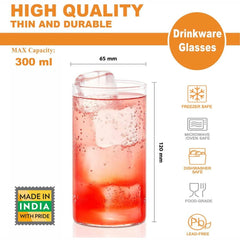 Borolyte Sky Glass 300 ml Transparent Drinking Glass | 100% Borosilicate Glass Tumblers for Water, Cold Drinks, Juice | Microwave & Dishwasher Safe | for Daily use & Gifting - Crystalkart