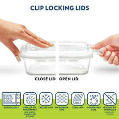 Borosil Klip n Store Daisy Glass Lunchbox with Bag — 4pc Set (320ml × 2 Square + 240ml × 2 Round) - Crystalkart
