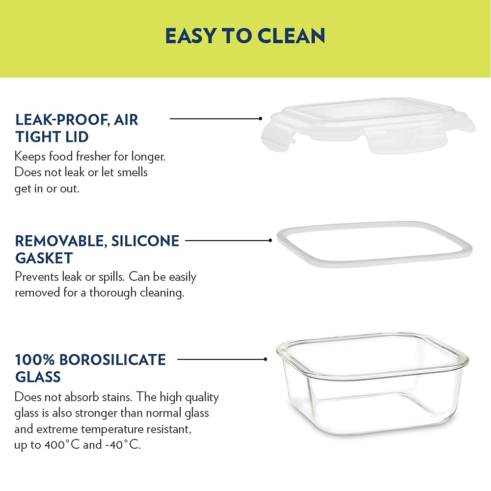 Borosil Klip N Store 2pc Square Food Storage Containers — 320ml & 520ml - Crystalkart