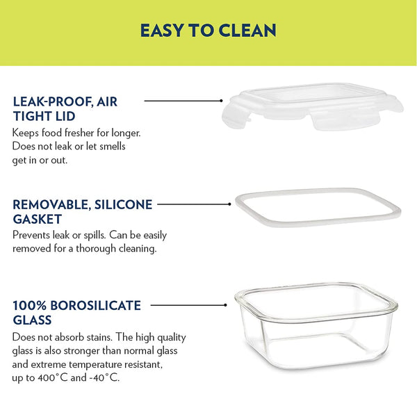 Borosil Klip N Store 2pc Square Food Storage Containers — 320ml & 520ml - Crystalkart