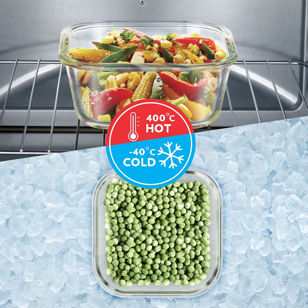 Borosil Klip N Store 2pc Square Food Storage Containers — 320ml & 520ml - Crystalkart