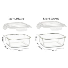 Borosil Klip N Store 2pc Square Food Storage Containers — 320ml & 520ml - Crystalkart