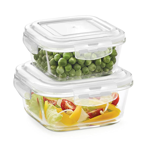 Borosil Klip N Store 2pc Square Food Storage Containers — 320ml & 520ml - Crystalkart