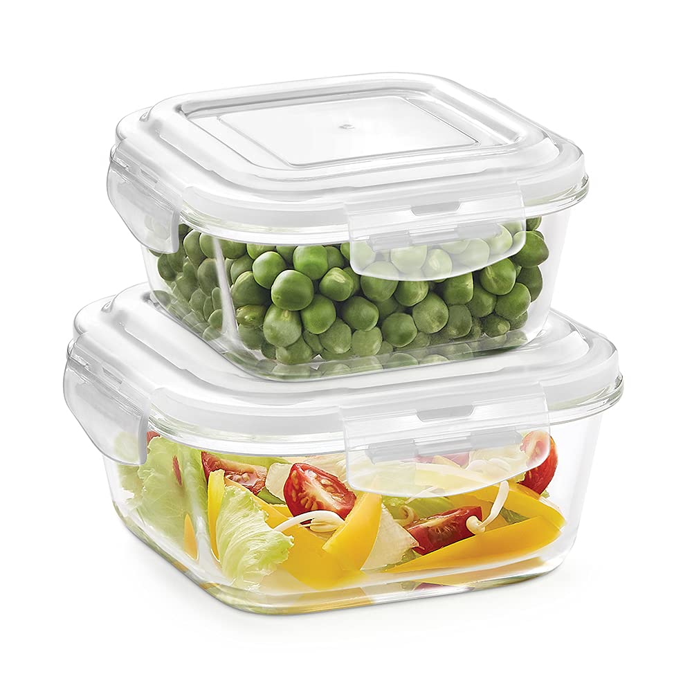 Borosil Klip N Store 2pc Square Food Storage Containers — 320ml & 520ml - Crystalkart