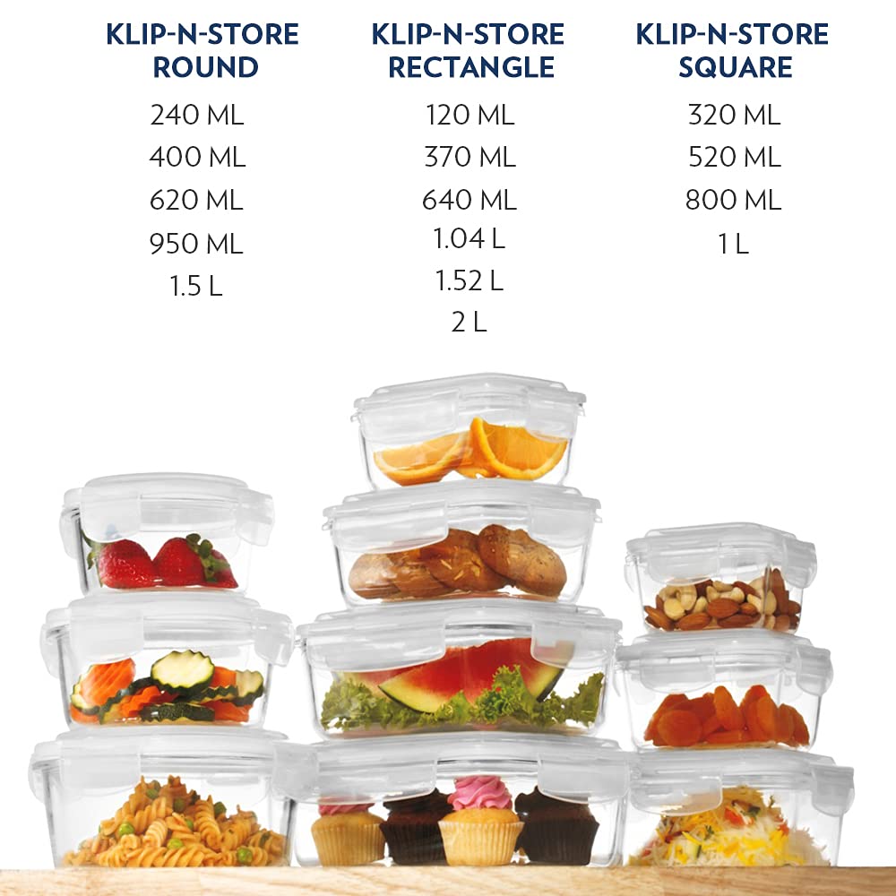Borosil Klip N Store 2pc Square Food Storage Containers — 320ml & 520ml - Crystalkart