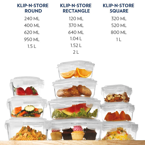 Borosil Klip N Store 2pc Square Food Storage Containers — 320ml & 520ml - Crystalkart