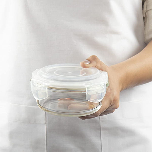 Borosil Klip N Store Round Glass Containers Set of 3 (400ml, 620ml, 950ml) | Airtight & Leakproof Lids | Borosilicate Food Storage Lunch Box | Microwave, Oven, Freezer & Dishwasher Safe | Made in India - Crystalkart
