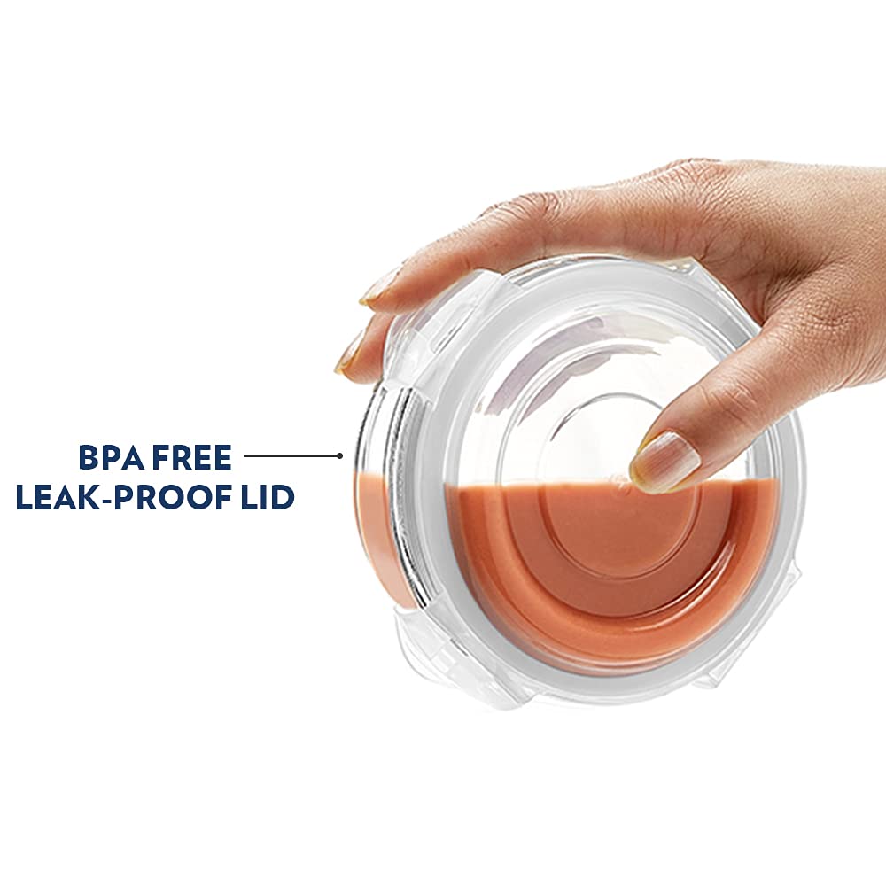 Borosil Klip N Store Round Glass Containers Set of 3 (400ml, 620ml, 950ml) | Airtight & Leakproof Lids | Borosilicate Food Storage Lunch Box | Microwave, Oven, Freezer & Dishwasher Safe | Made in India - Crystalkart