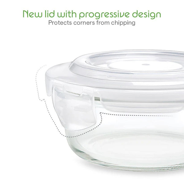 Borosil Klip N Store Round Glass Containers Set of 3 (400ml, 620ml, 950ml) | Airtight & Leakproof Lids | Borosilicate Food Storage Lunch Box | Microwave, Oven, Freezer & Dishwasher Safe | Made in India - Crystalkart
