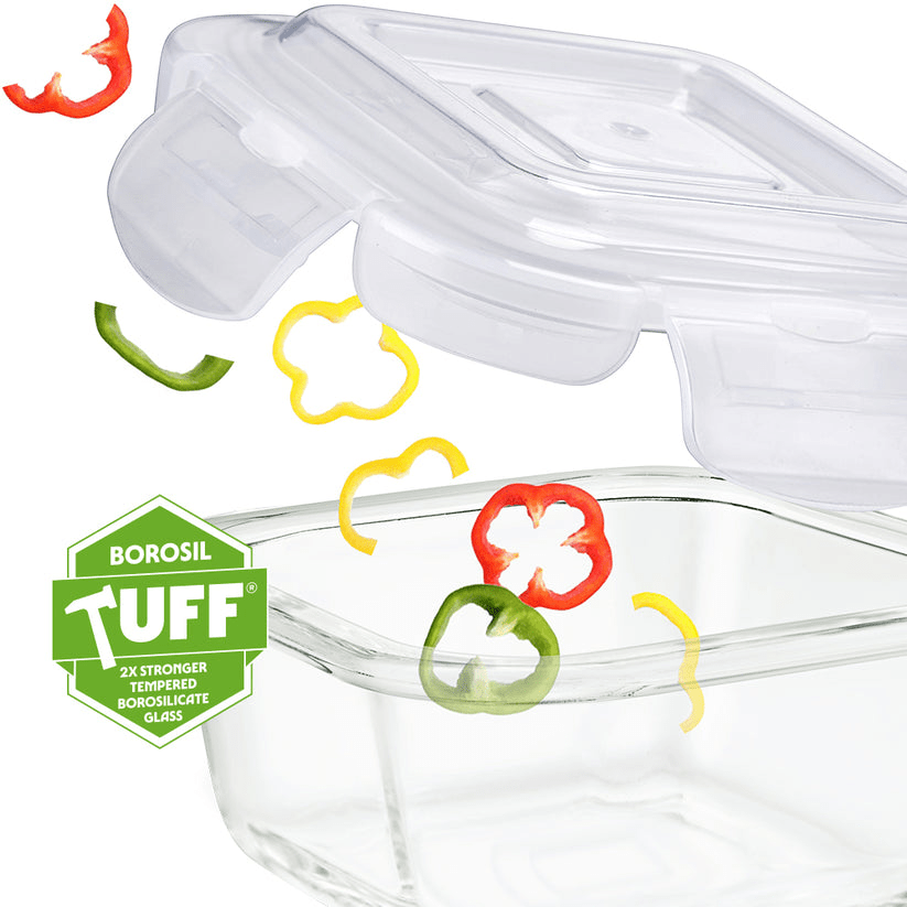 Borosil Klip N Store 2pc Square Food Storage Containers — 320ml & 520ml - Crystalkart
