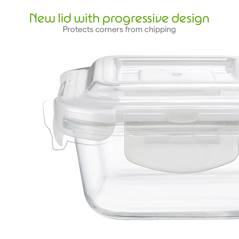 Borosil Klip N Store 2pc Square Food Storage Containers — 320ml & 520ml - Crystalkart
