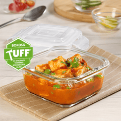 Borosil Klip N Store 2pc Square Food Storage Containers — 320ml & 520ml - Crystalkart