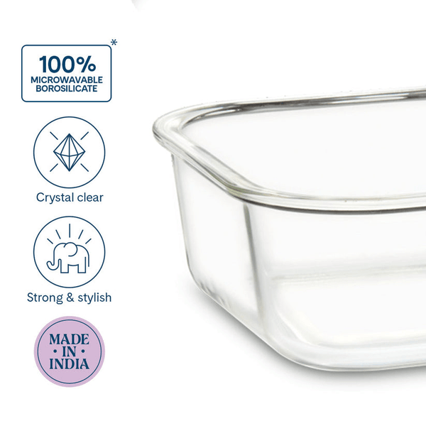 Borosil Klip N Store 2pc Square Food Storage Containers — 320ml & 520ml - Crystalkart