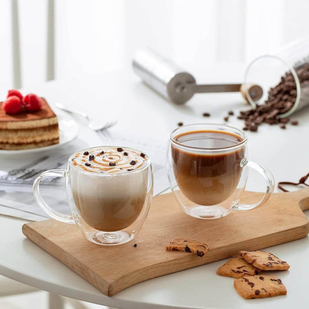 Double Wall Insulated Borosilicate Glass Mugs, 250 ml | Stylish & Durable for Coffee, Tea & More - Crystalkart