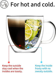 Double Wall Insulated Borosilicate Glass Mugs, 250 ml | Stylish & Durable for Coffee, Tea & More - Crystalkart