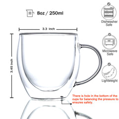 Double Wall Insulated Borosilicate Glass Mugs, 250 ml | Stylish & Durable for Coffee, Tea & More - Crystalkart