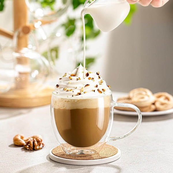 Double Wall Insulated Borosilicate Glass Mugs, 250 ml | Stylish & Durable for Coffee, Tea & More - Crystalkart