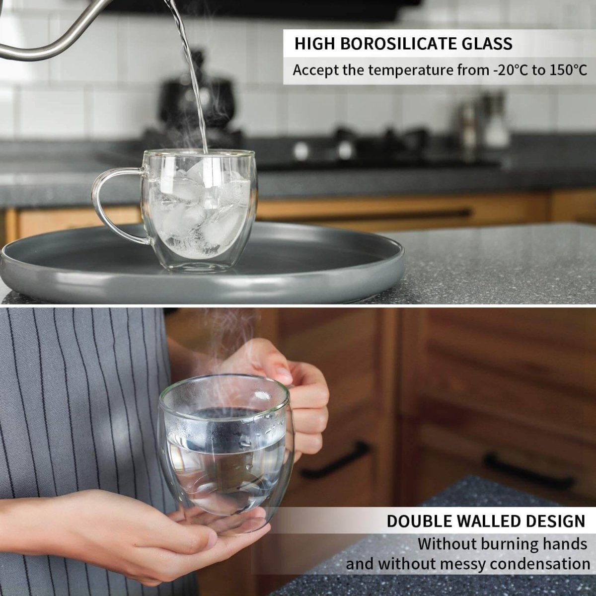 Double Wall Insulated Borosilicate Glass Mugs, 250 ml | Stylish & Durable for Coffee, Tea & More - Crystalkart