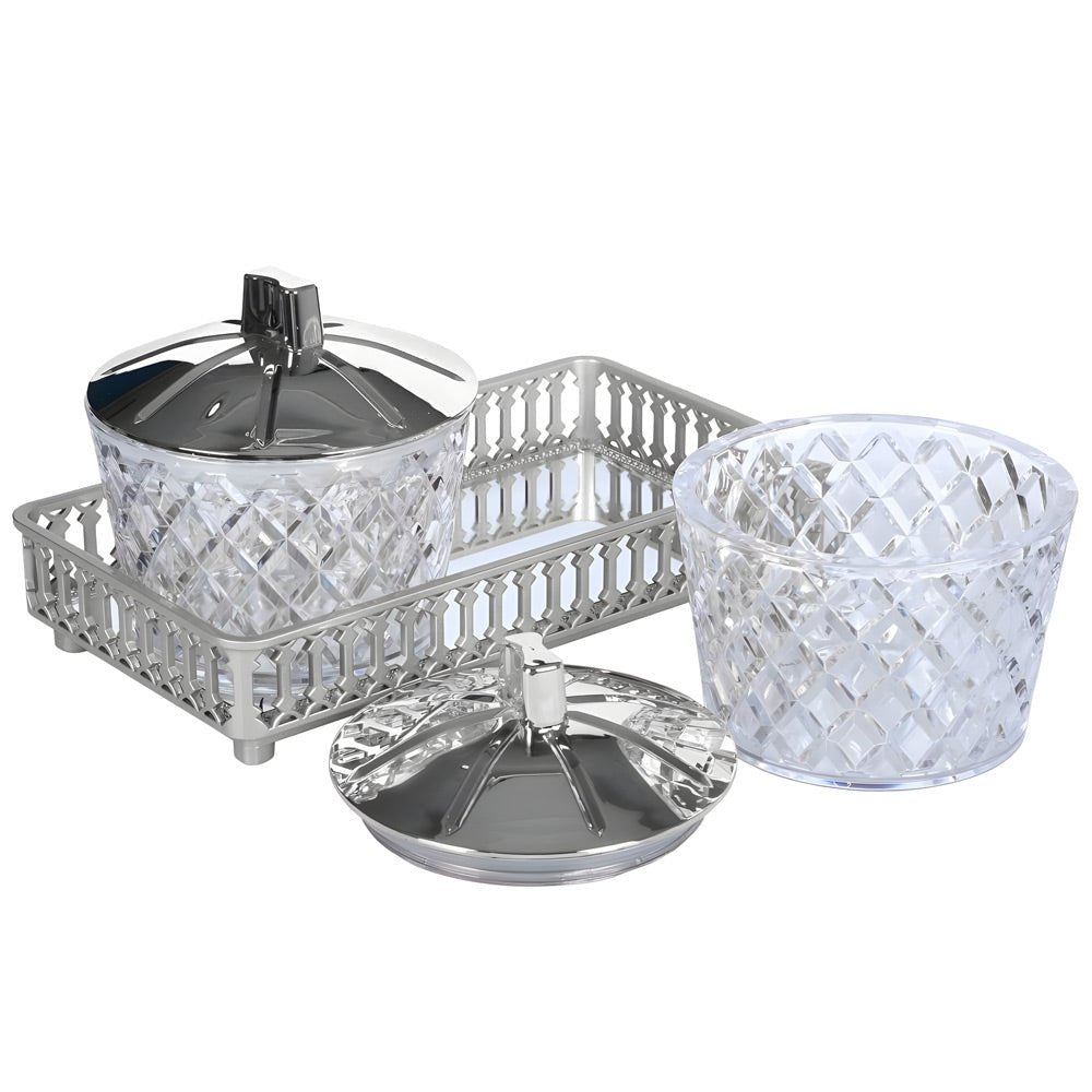 Jaypee Plus O'Luxe Airtight 2 - Piece Crystal Jar Set with Tray | Unbreakable Food Grade Plastic Containers with Metallic Mirror Glass Tray | Ideal for Dry Fruits, Spices, and Snacks | Elegant Serving & Gifting Set - Crystalkart
