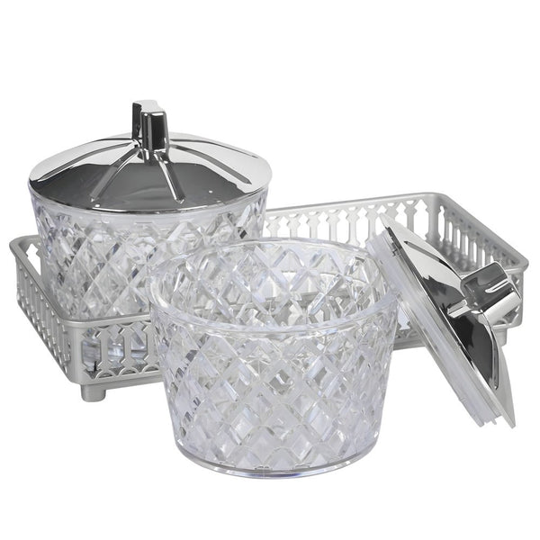 Jaypee Plus O'Luxe Airtight 2 - Piece Crystal Jar Set with Tray | Unbreakable Food Grade Plastic Containers with Metallic Mirror Glass Tray | Ideal for Dry Fruits, Spices, and Snacks | Elegant Serving & Gifting Set - Crystalkart