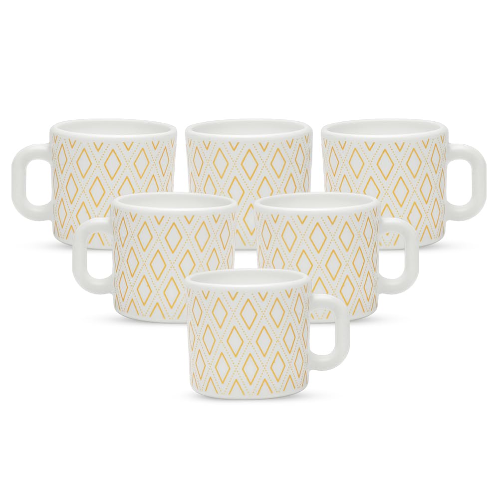 Larah by BOROSIL Angel Gold Opalware Mug | Coffee Mugs, 140 ml Each | Microwave & Dishwasher Safe | Bone - Ash Free - Crystalkart