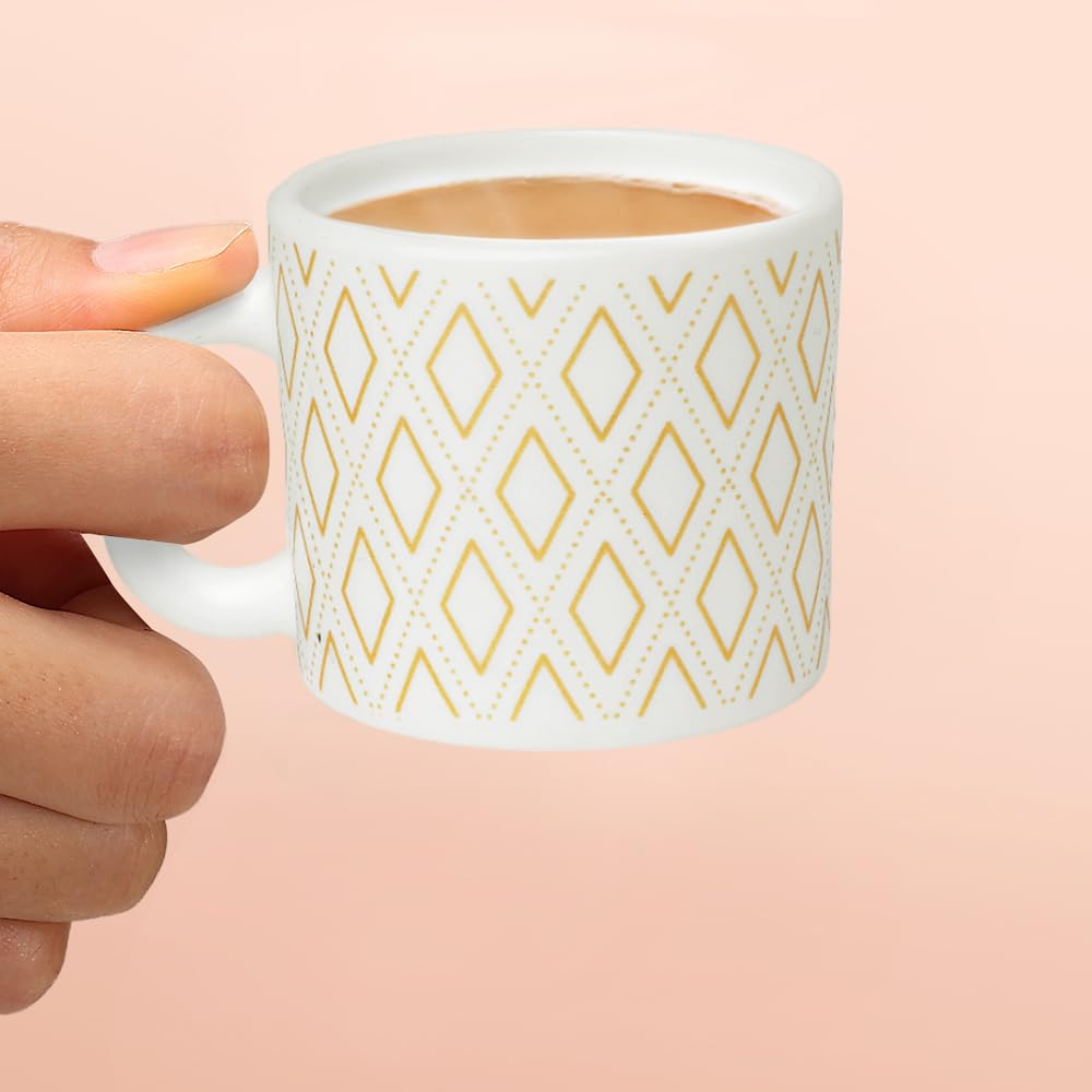 Larah by BOROSIL Angel Gold Opalware Mug | Coffee Mugs, 140 ml Each | Microwave & Dishwasher Safe | Bone - Ash Free - Crystalkart