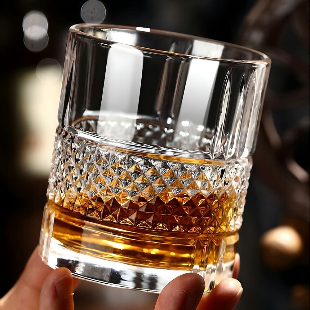 Luxury Crystal Premium Whisky Glass | 350 ml | Stylish Design & Heavy Base | Perfect for Scotch, Mixed Drinks, Wine, Bourbon, Water and Cocktail Drinks - Crystalkart Main image